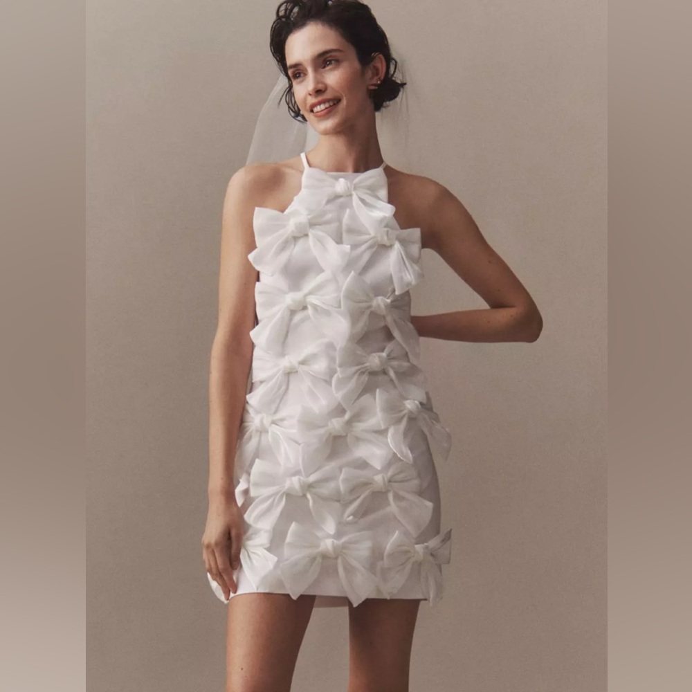 Anthropologie BHLDN Sleeveless Allover Bow High-Neck Mini Dress - new with tags